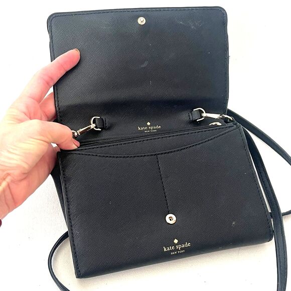 Kate Spade Laurel Way Jeweled Crossbody Bag Black Bow and Crystals Card Slots - Picture 8 of 10